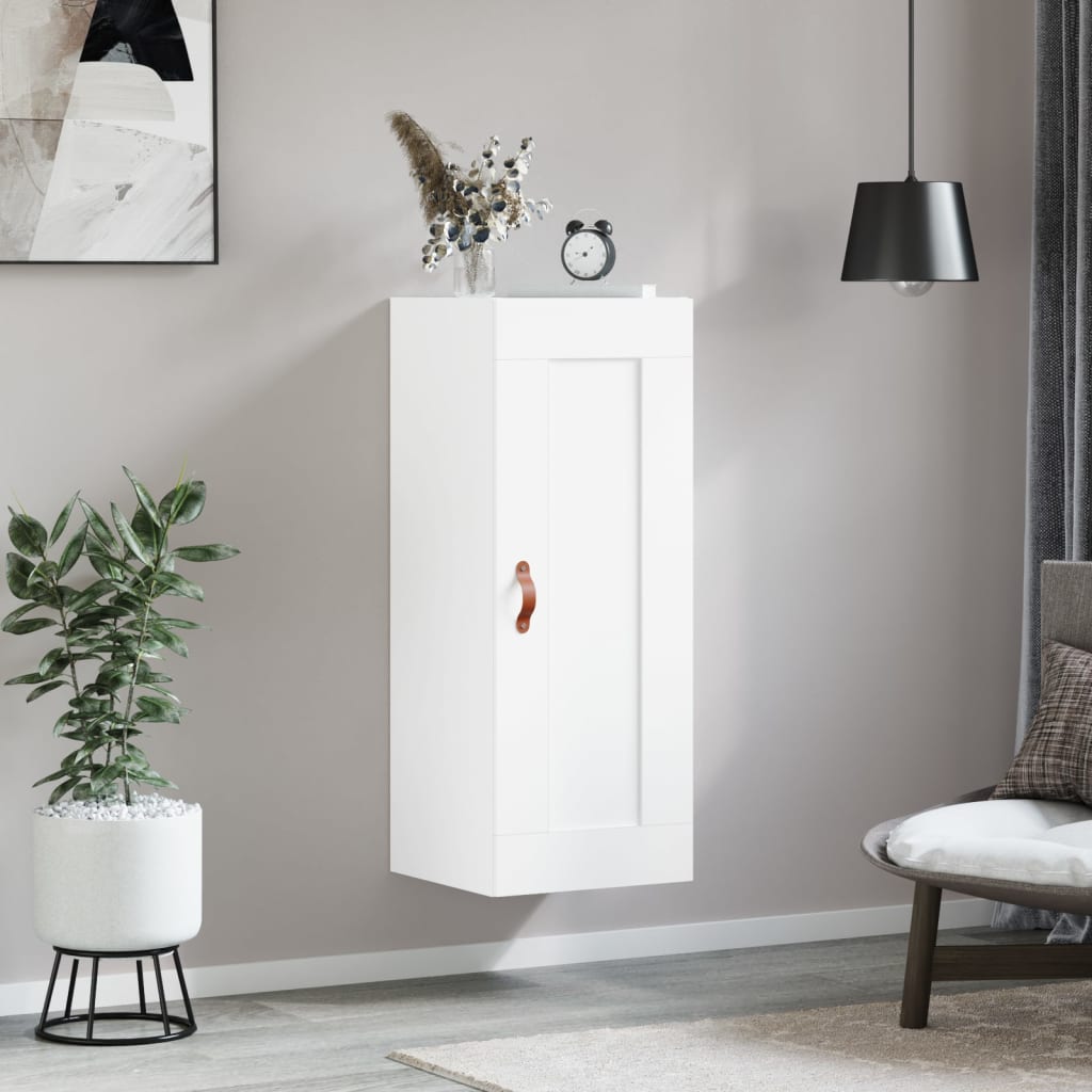 Veggmontert skap hvit 34,5x34x90 cm konstruert tre