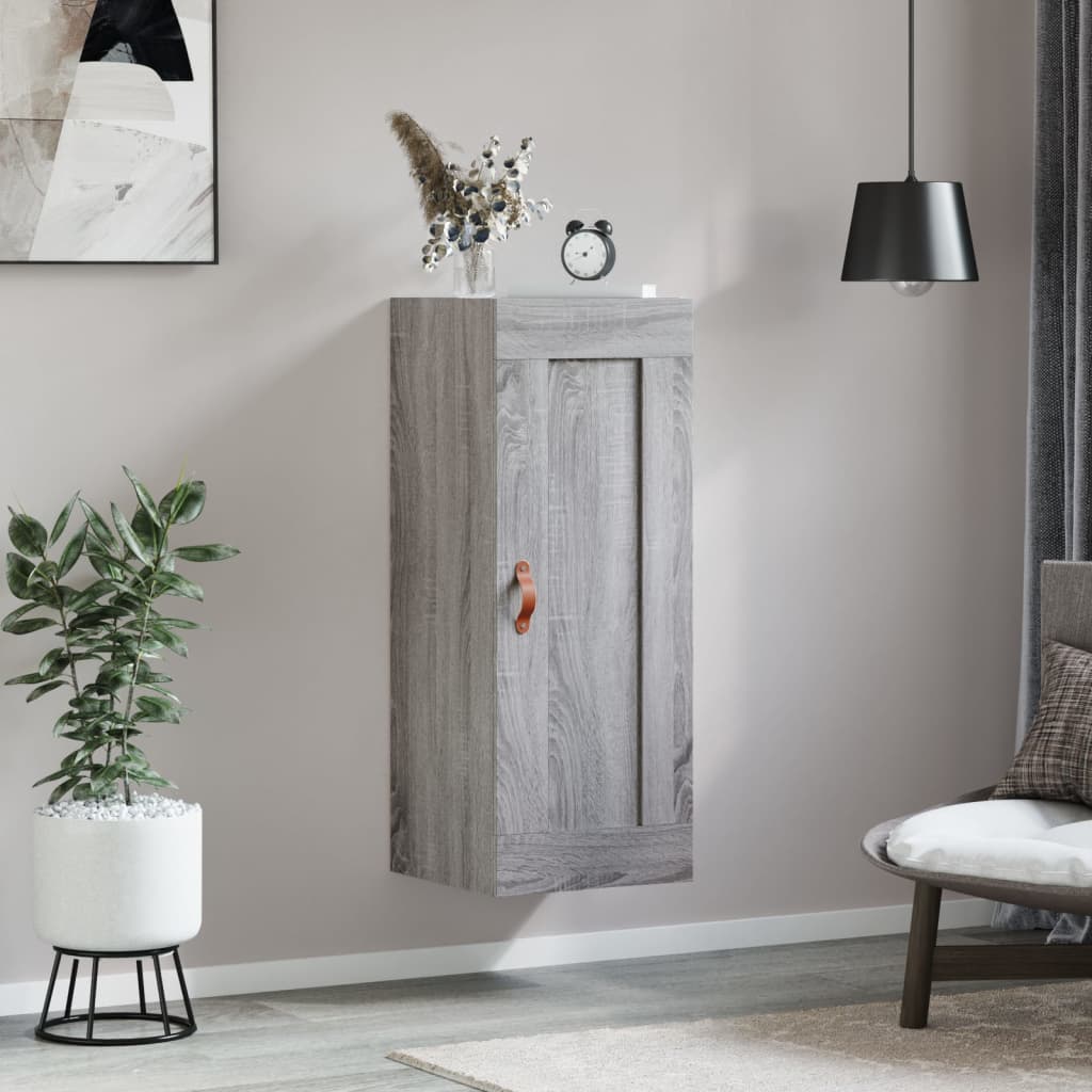 Veggmontert skap grå sonoma 34,5x34x90 cm konstruert tre