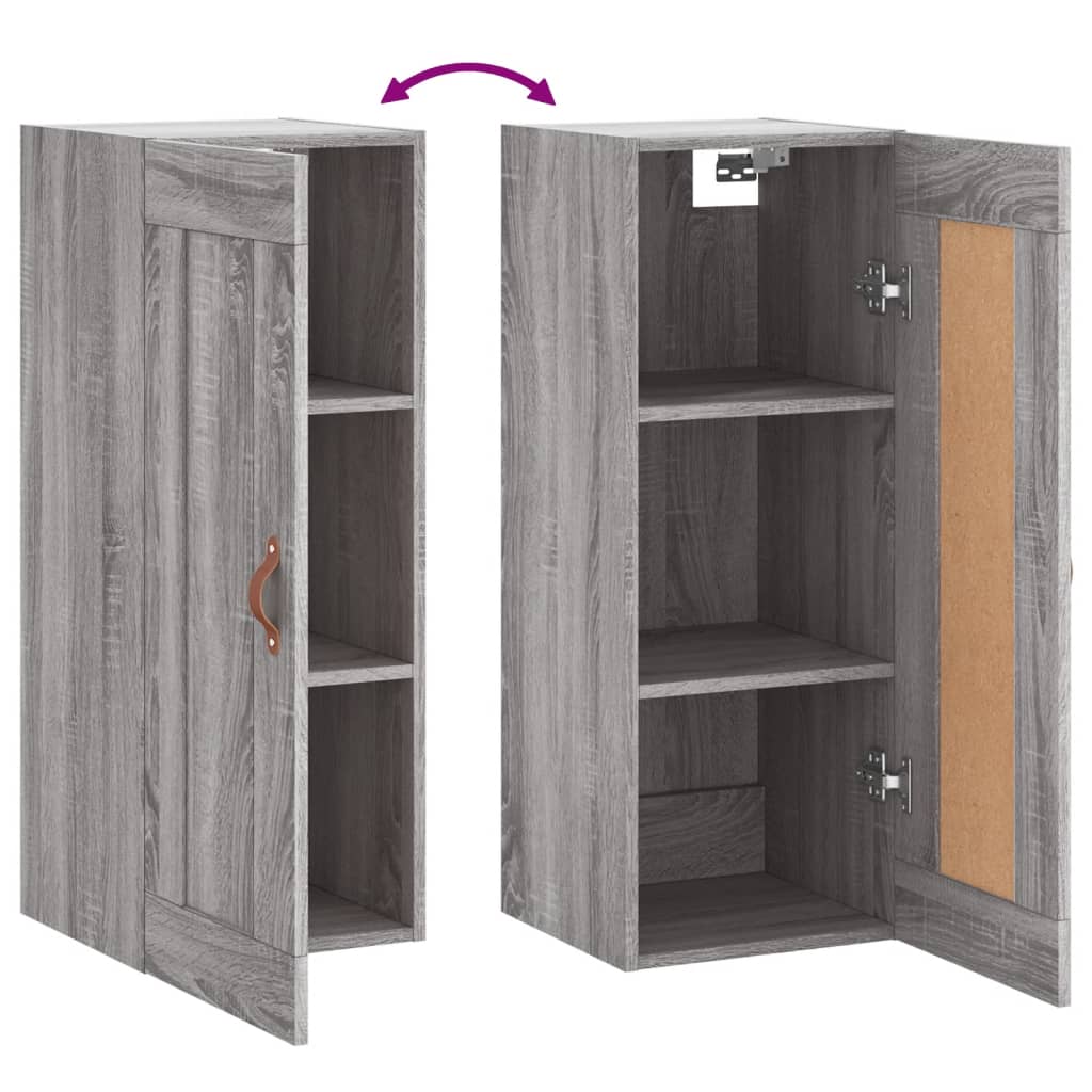 Veggmontert skap grå sonoma 34,5x34x90 cm konstruert tre