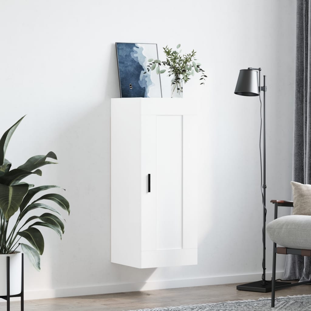 Veggmontert skap hvit 34,5x34x90 cm konstruert tre