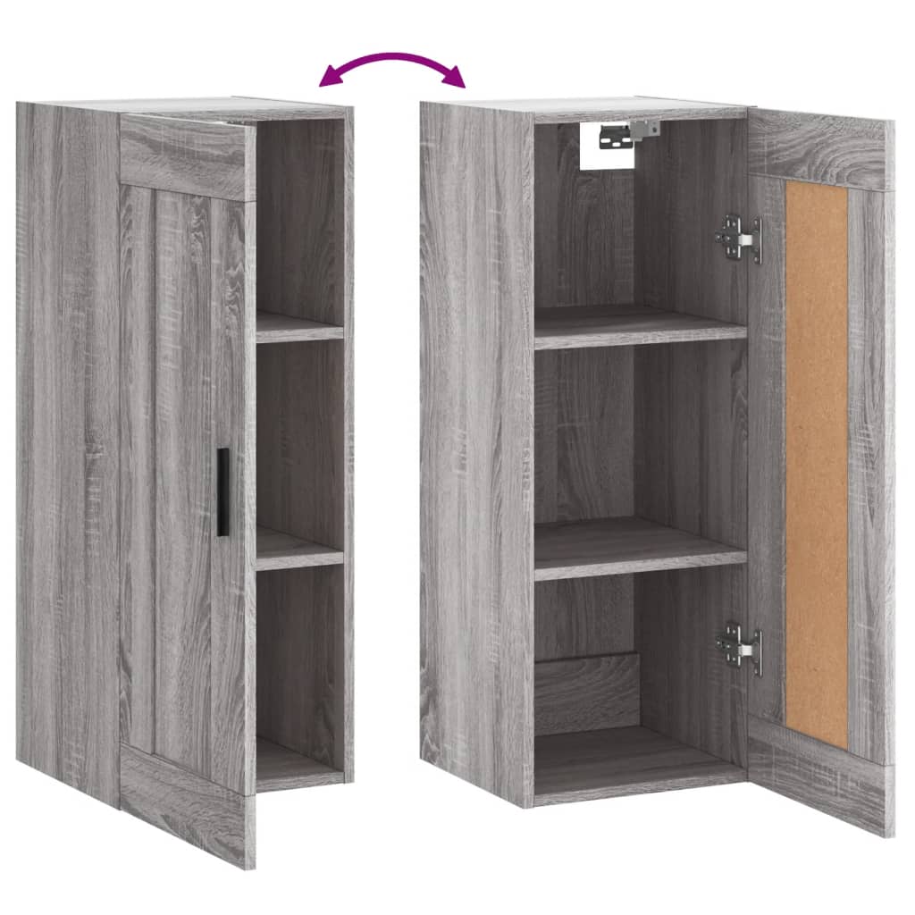 Veggmontert skap grå sonoma 34,5x34x90 cm konstruert tre