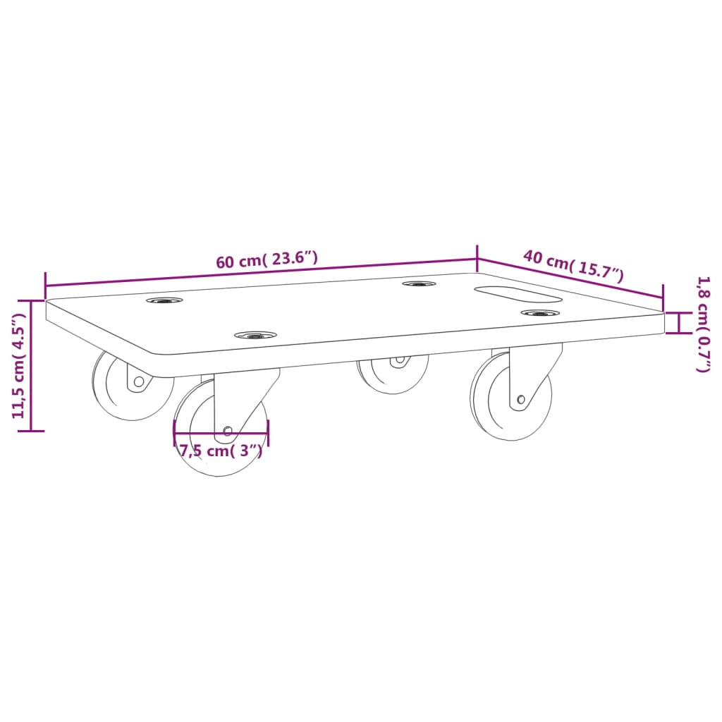 Transporttraller 2 stk rektangulær 60x40x11,5 cm 250 kg