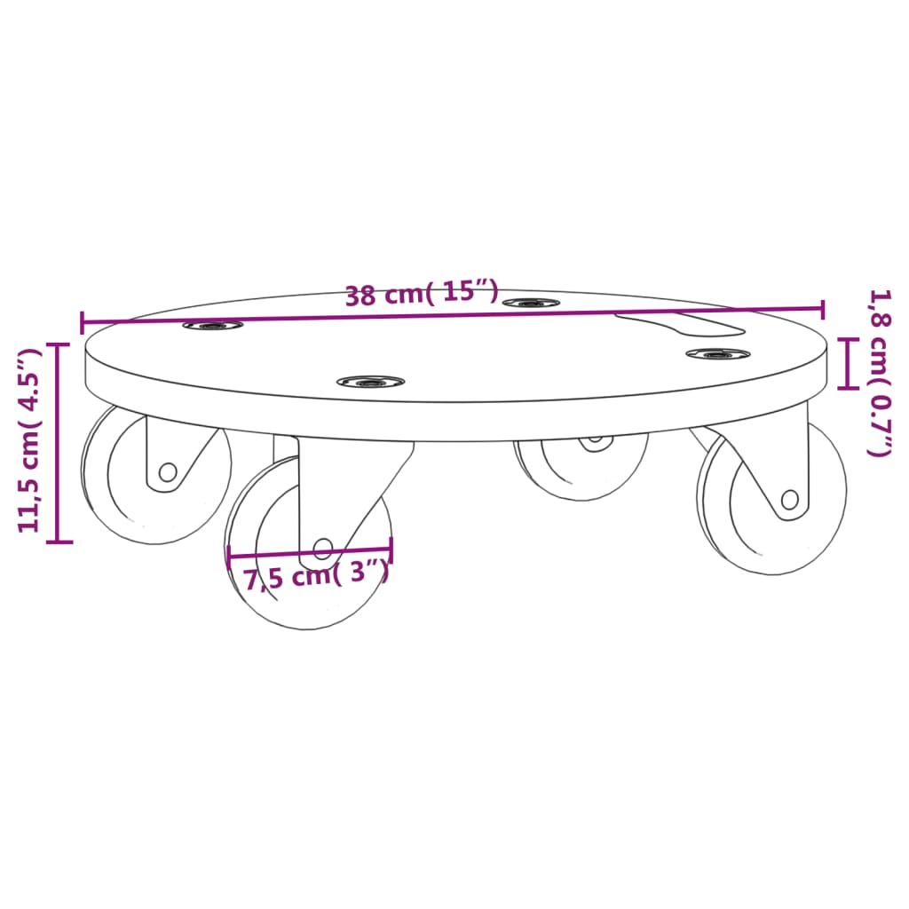 Transporttraller 2 stk rund Ø38x11,5 cm 250 kg