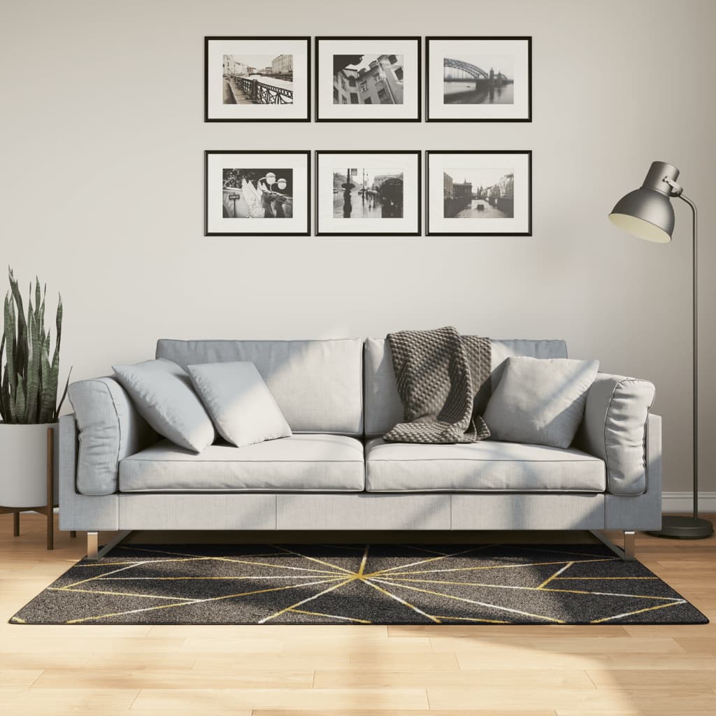 Teppe vaskbart svart og gull 80x150 cm