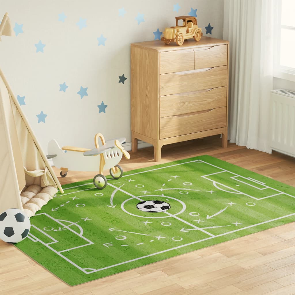 Barneteppe grønt 160x230 cm fotballbane vaskbart