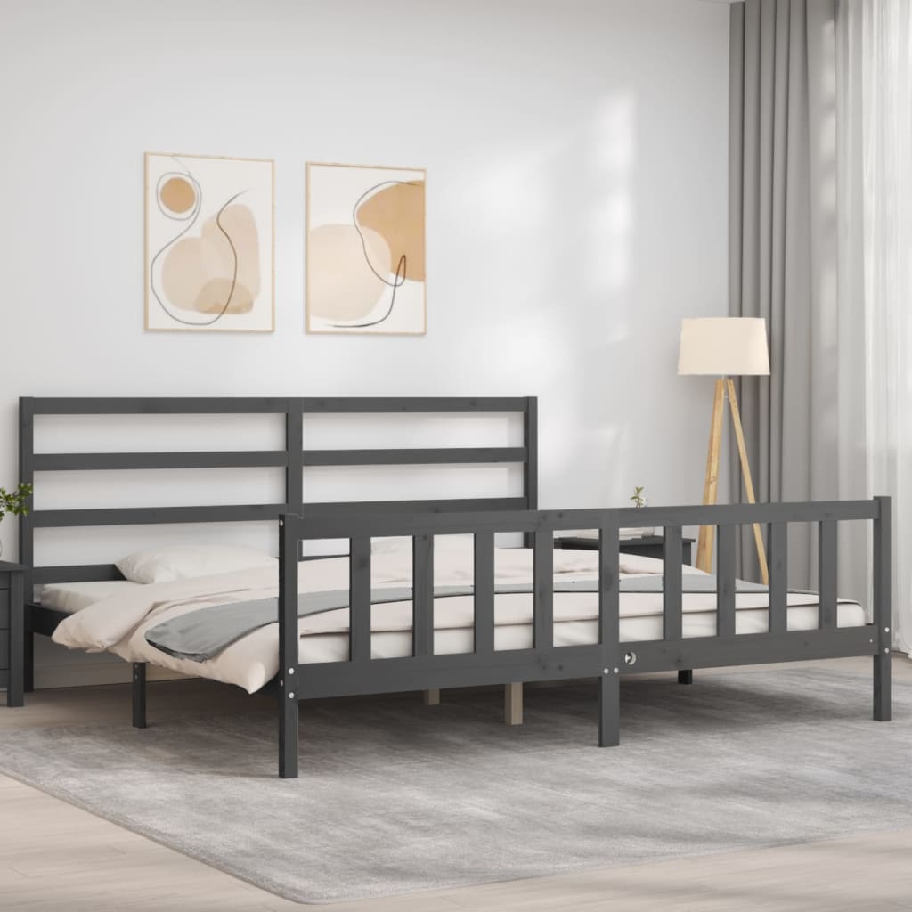 Sengeramme med hodegavl grå 200x200 cm heltre