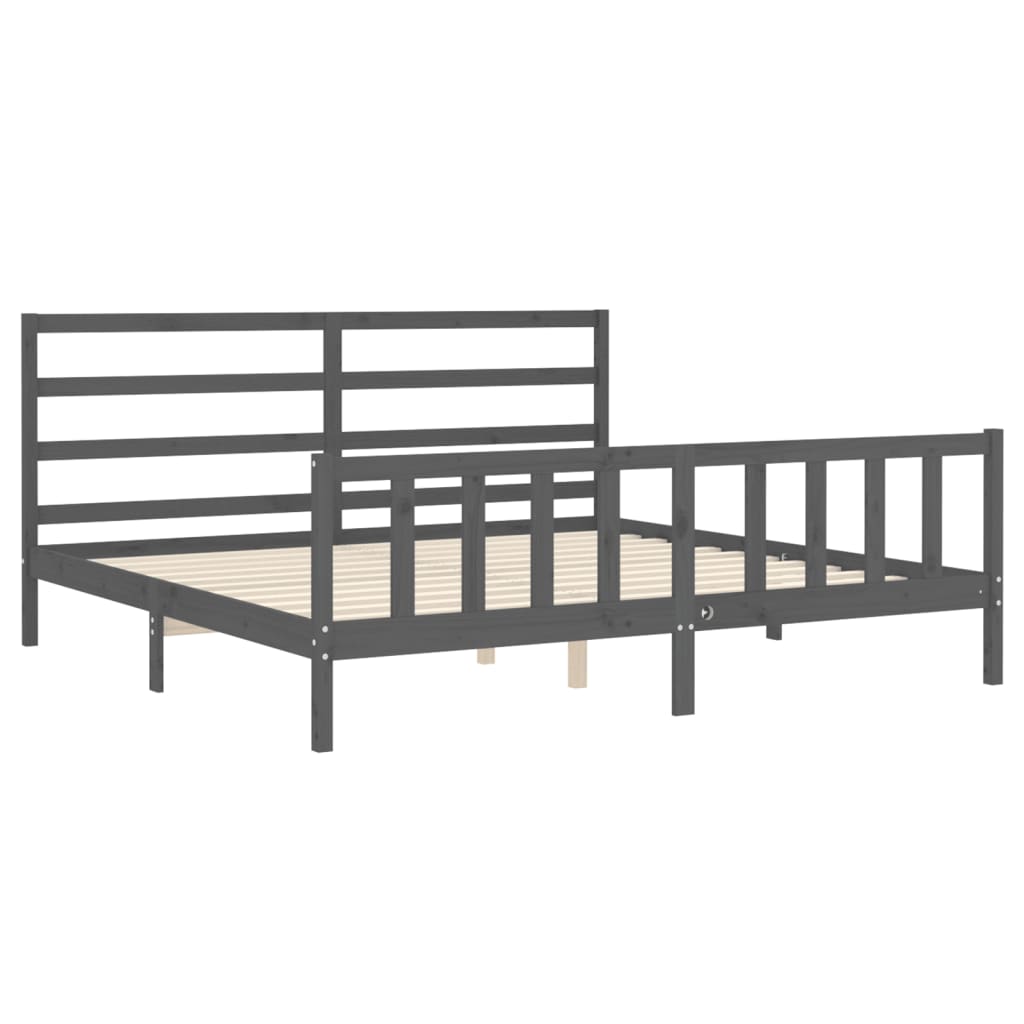 Sengeramme med hodegavl grå 200x200 cm heltre
