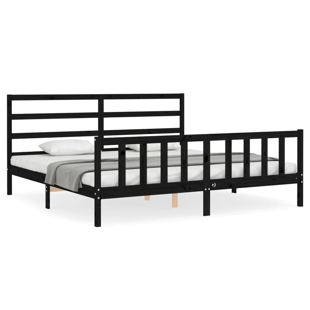 Sengeramme med hodegavl svart 200x200 cm heltre