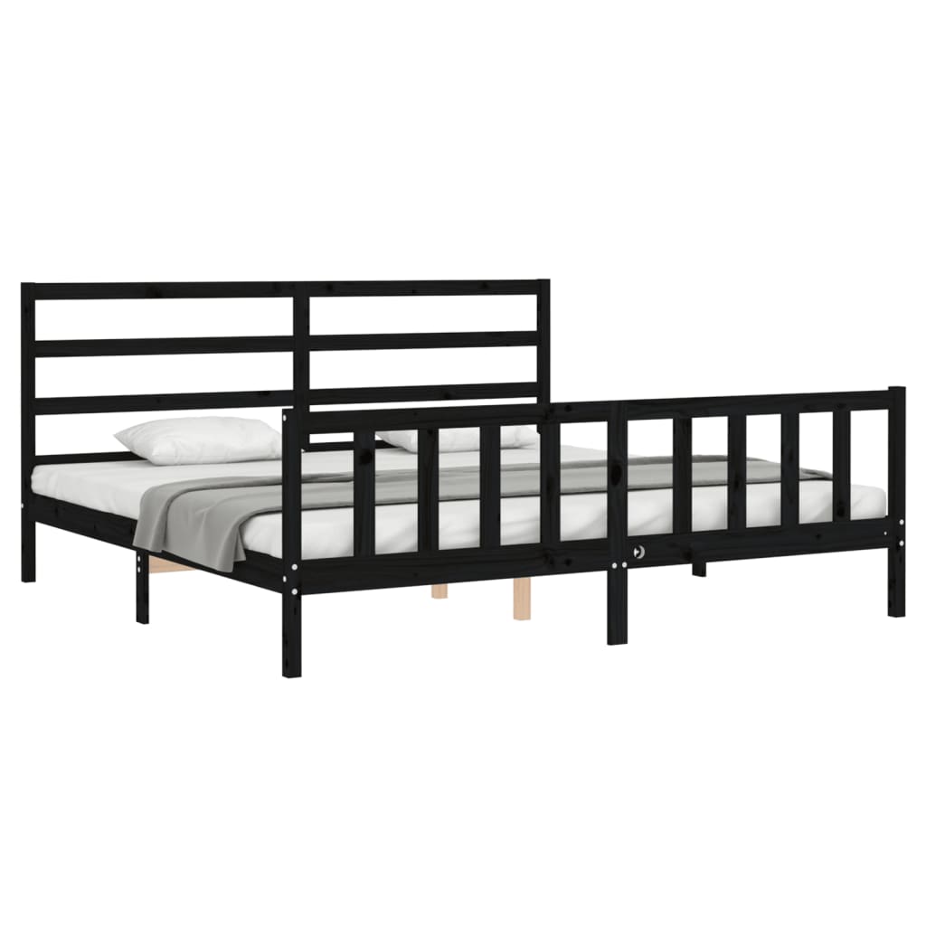 Sengeramme med hodegavl svart 200x200 cm heltre
