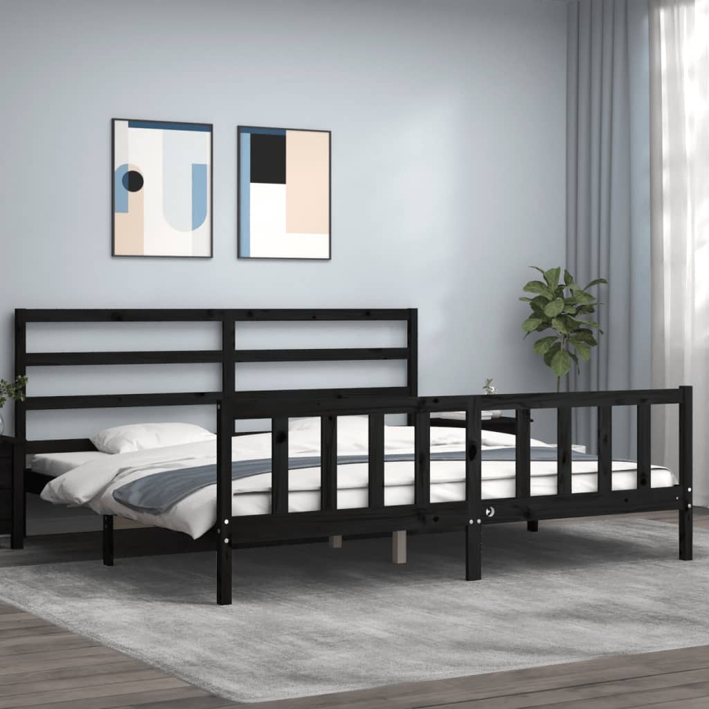 Sengeramme med hodegavl svart 200x200 cm heltre