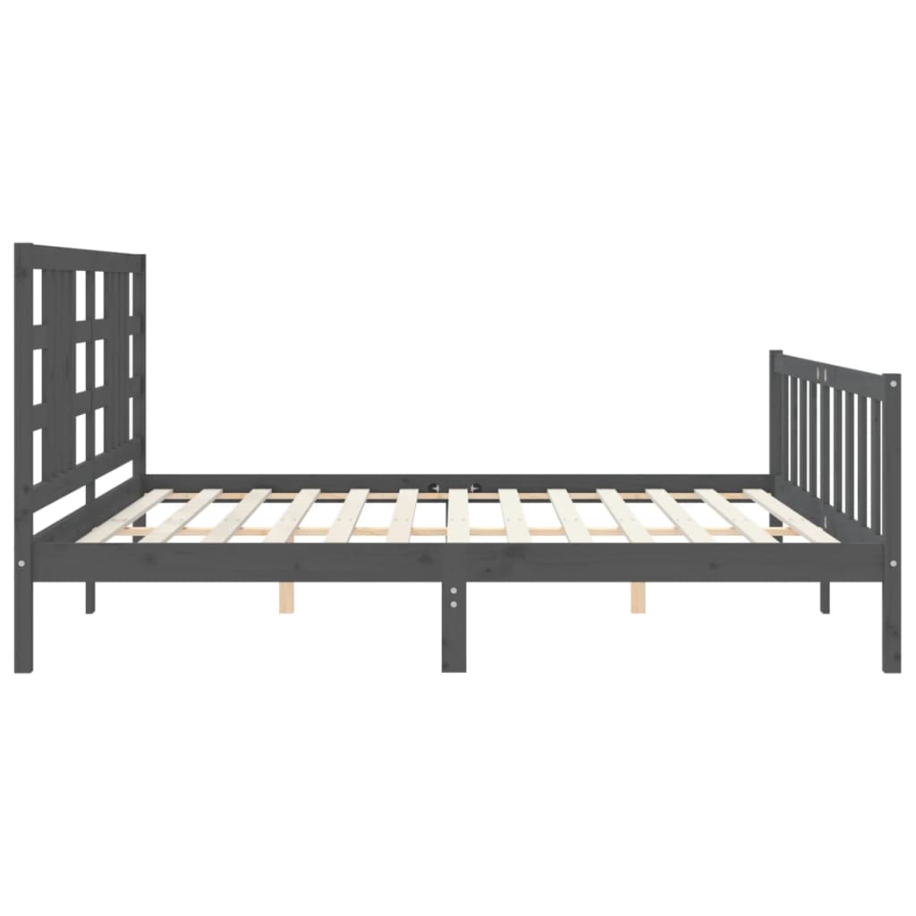 Sengeramme med hodegavl grå 200x200 cm heltre