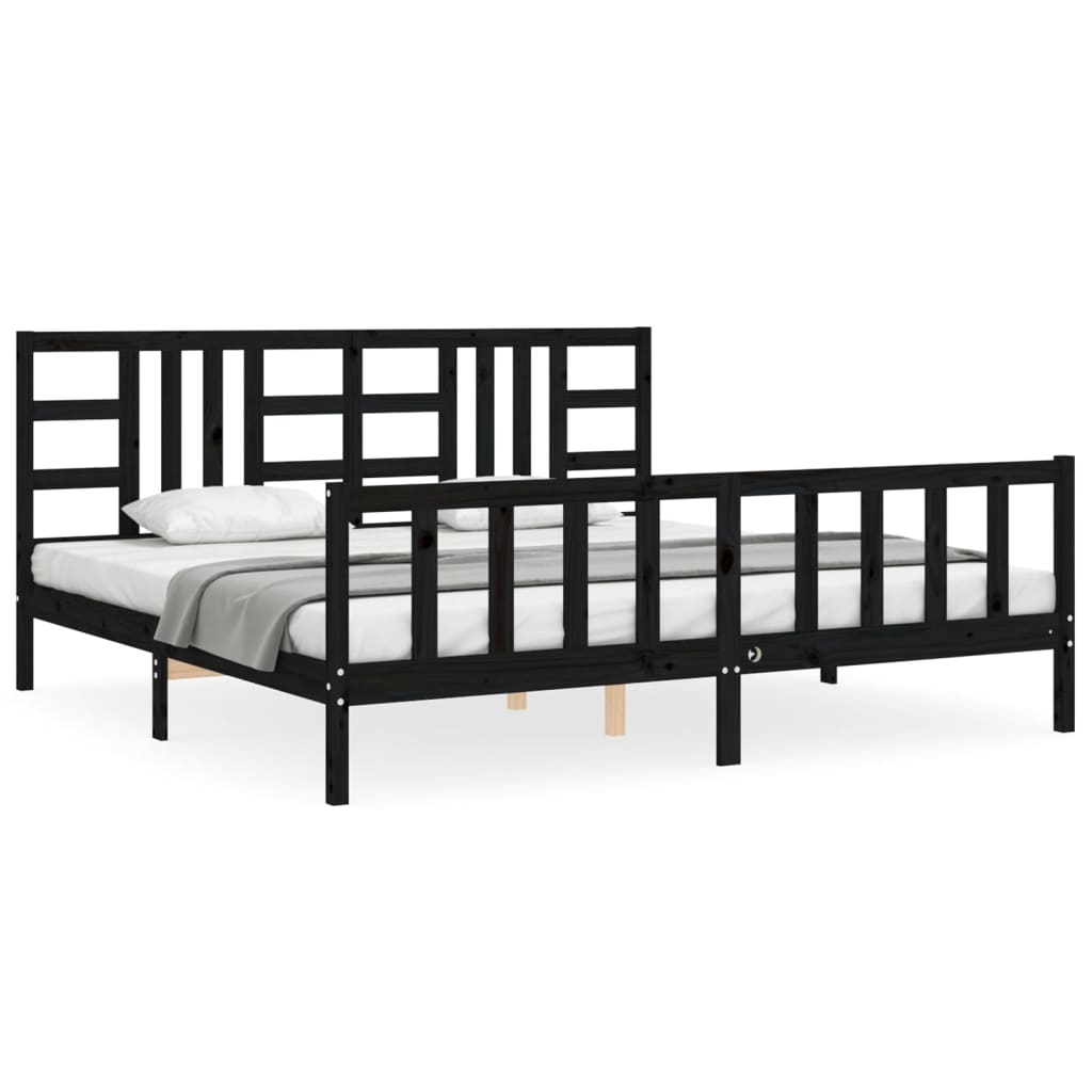 Sengeramme med hodegavl svart 200x200 cm heltre