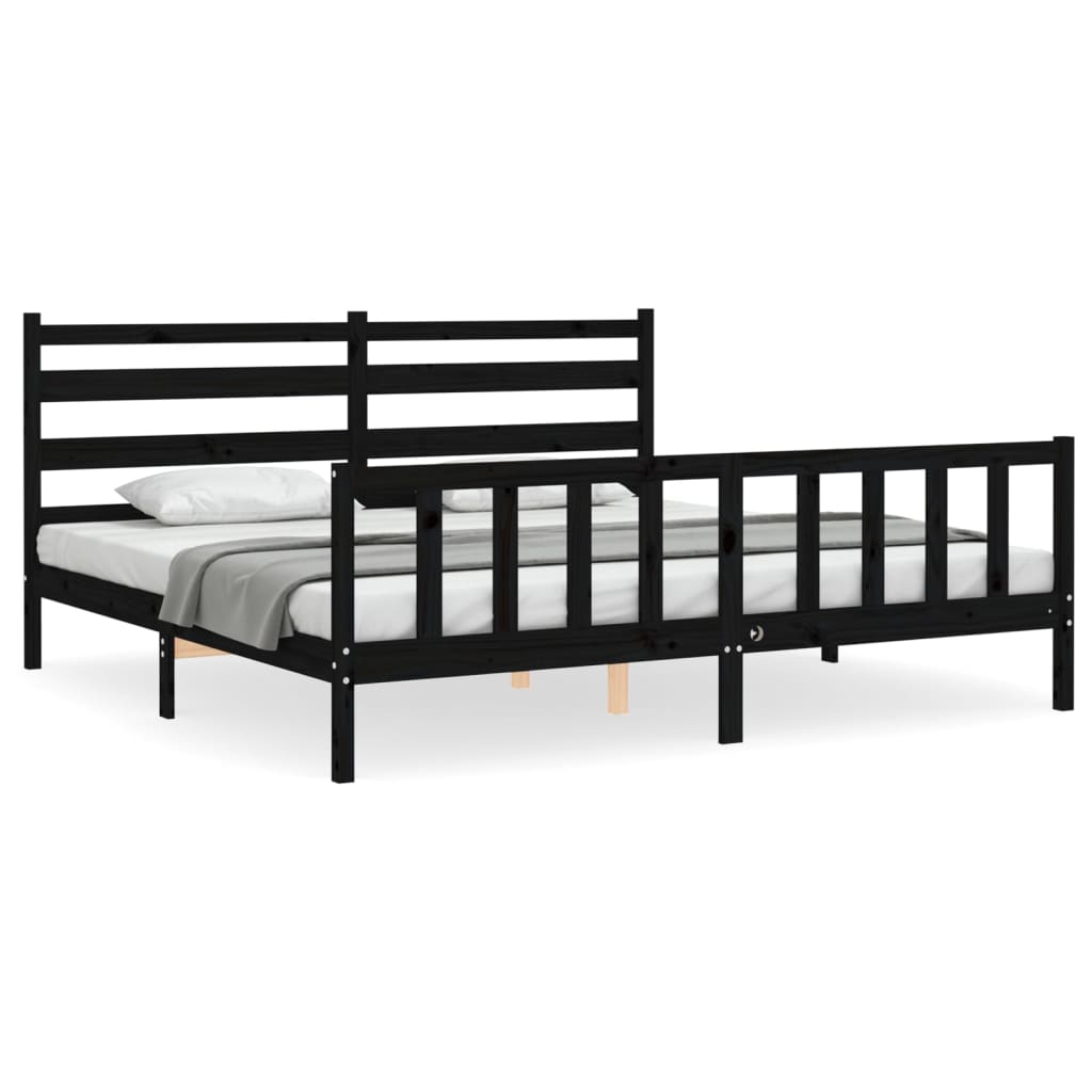Sengeramme med hodegavl svart 200x200 cm heltre