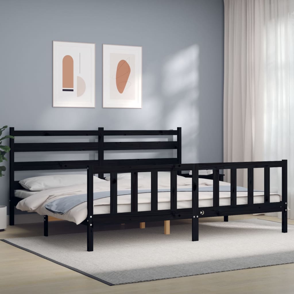 Sengeramme med hodegavl svart 200x200 cm heltre