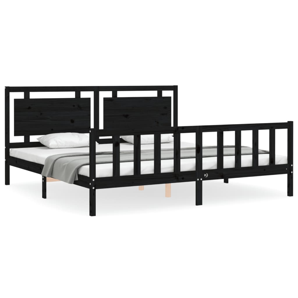 Sengeramme med hodegavl svart 200x200 cm heltre