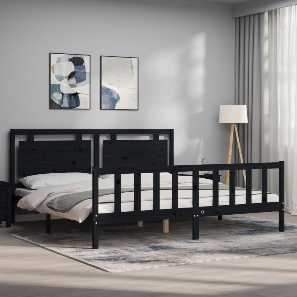 Sengeramme med hodegavl svart 200x200 cm heltre