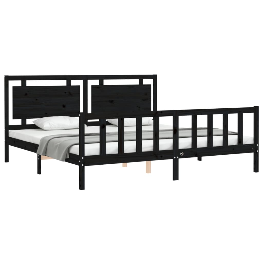Sengeramme med hodegavl svart 200x200 cm heltre