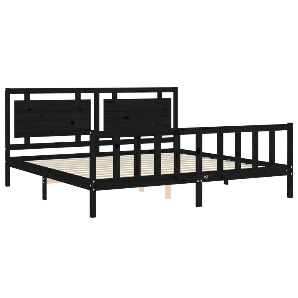 Sengeramme med hodegavl svart 200x200 cm heltre