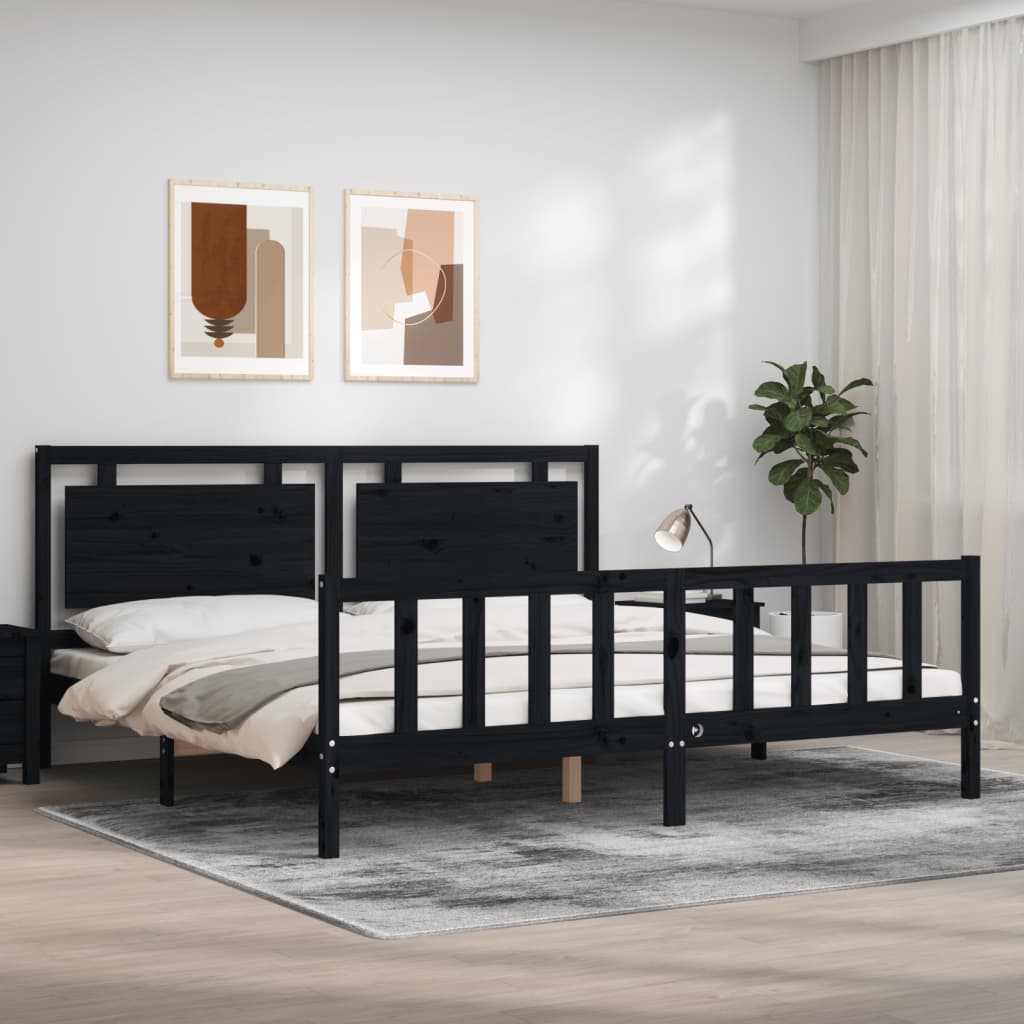 Sengeramme med hodegavl svart 200x200 cm heltre