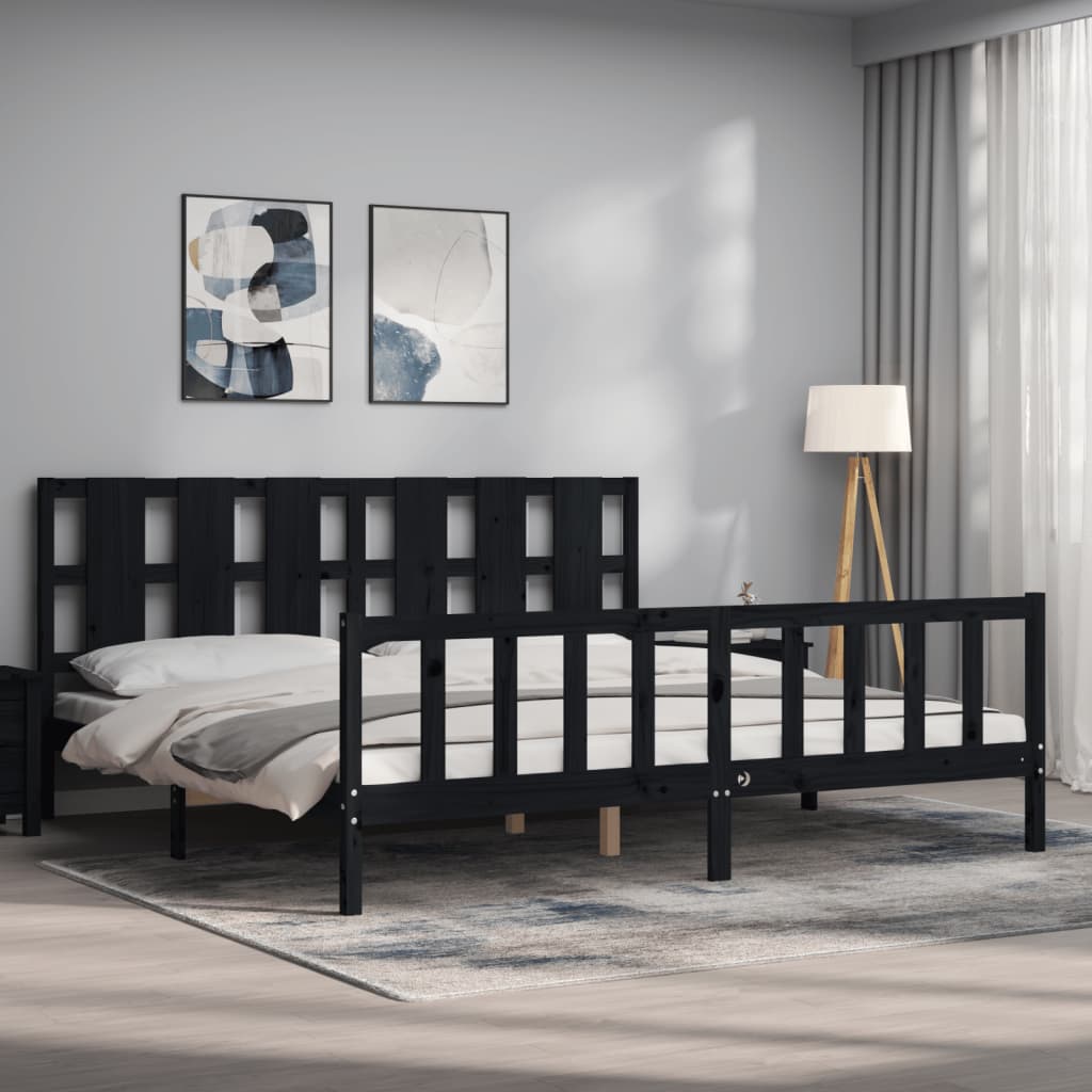 Sengeramme med hodegavl svart 200x200 cm heltre