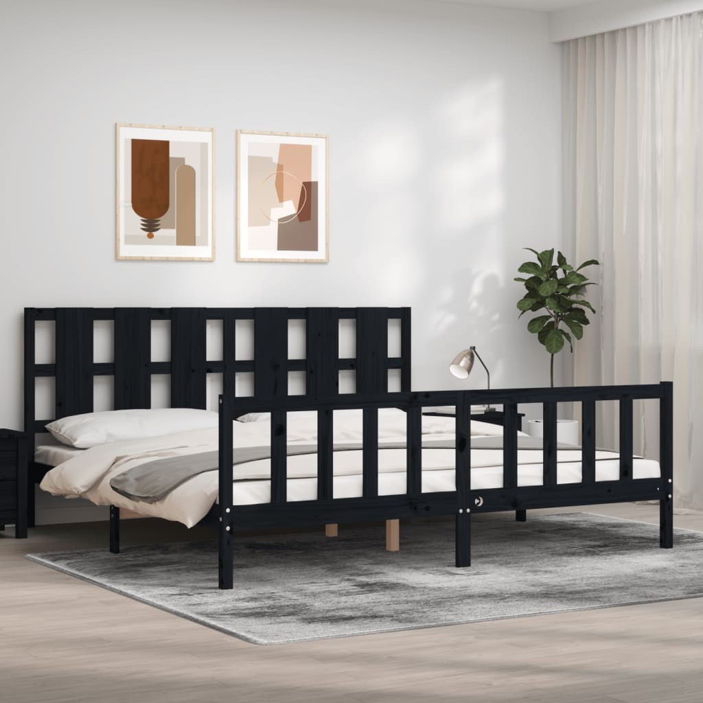 Sengeramme med hodegavl svart 200x200 cm heltre