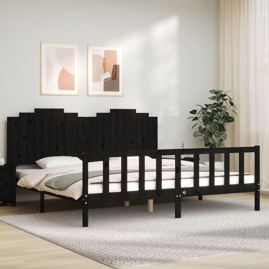 Sengeramme med hodegavl svart 200x200 cm heltre