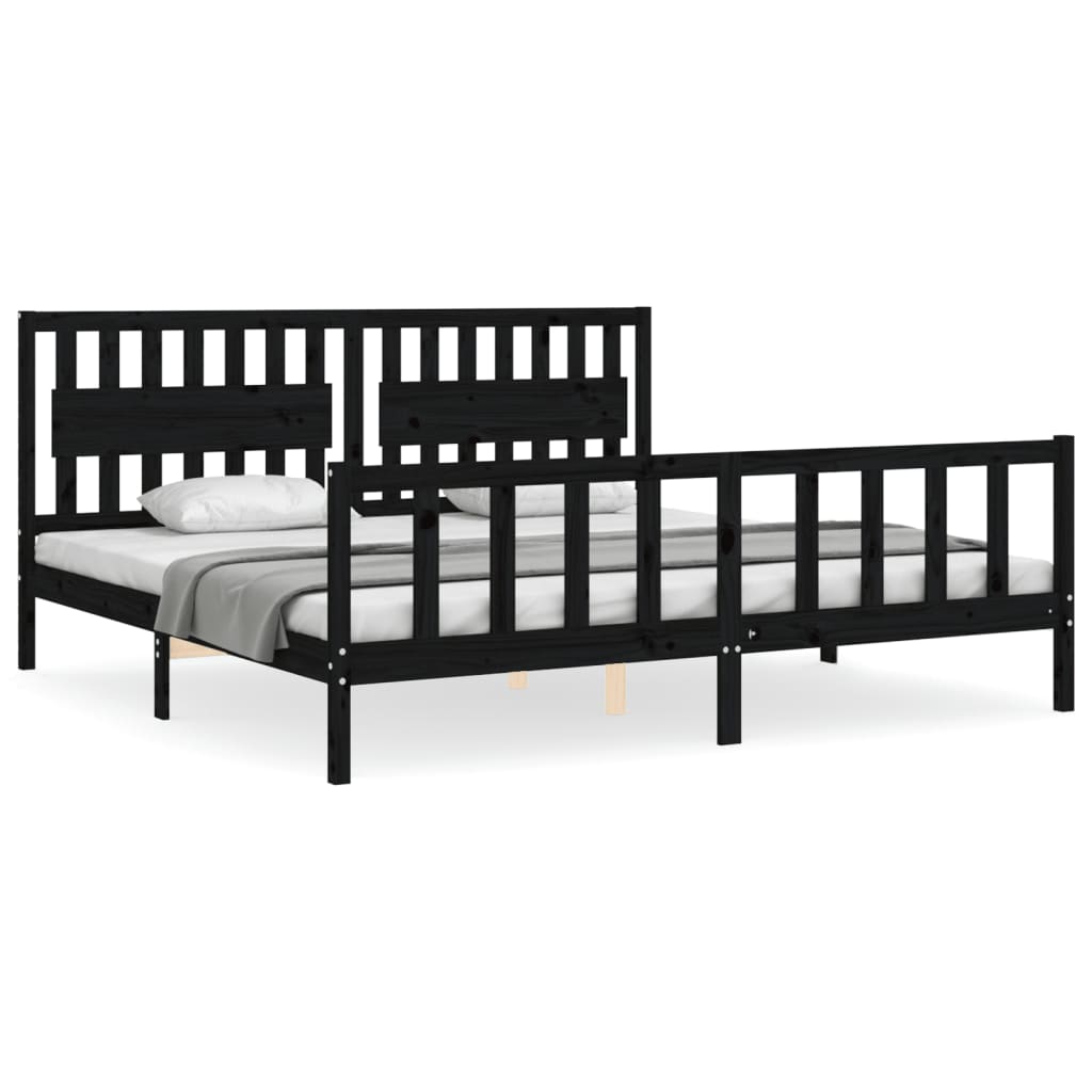 Sengeramme med hodegavl svart 200x200 cm heltre