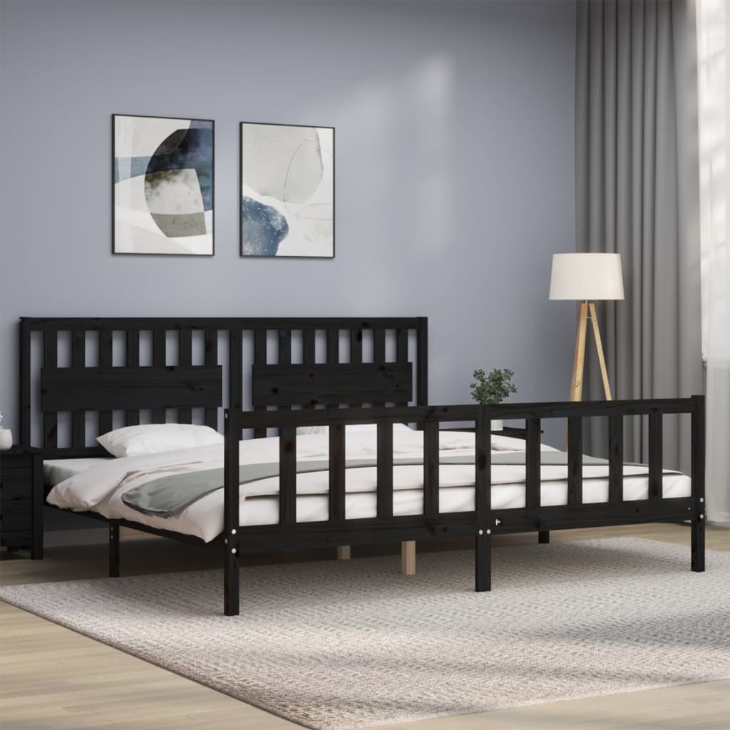 Sengeramme med hodegavl svart 200x200 cm heltre