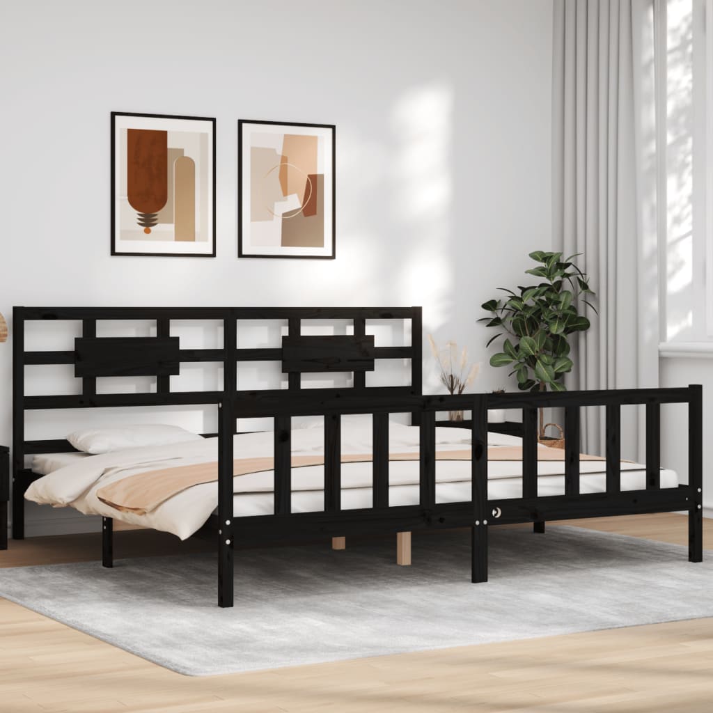 Sengeramme med hodegavl svart 200x200 cm heltre