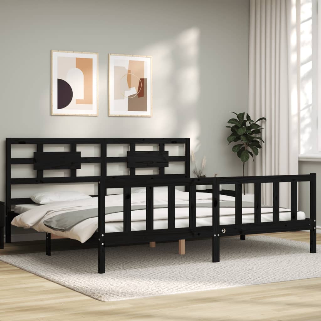 Sengeramme med hodegavl svart 200x200 cm heltre