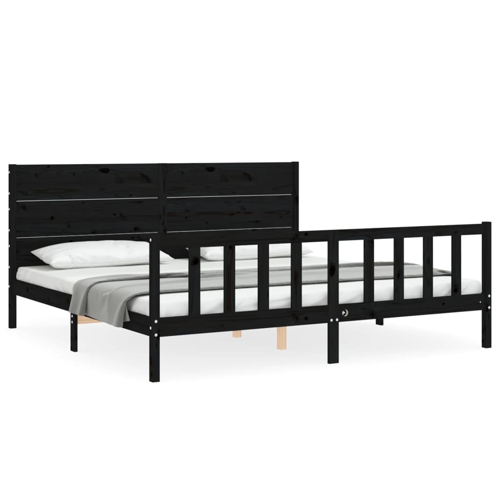 Sengeramme med hodegavl svart 200x200 cm heltre