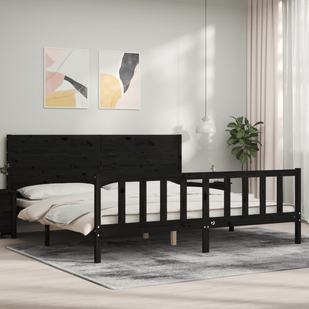 Sengeramme med hodegavl svart 200x200 cm heltre