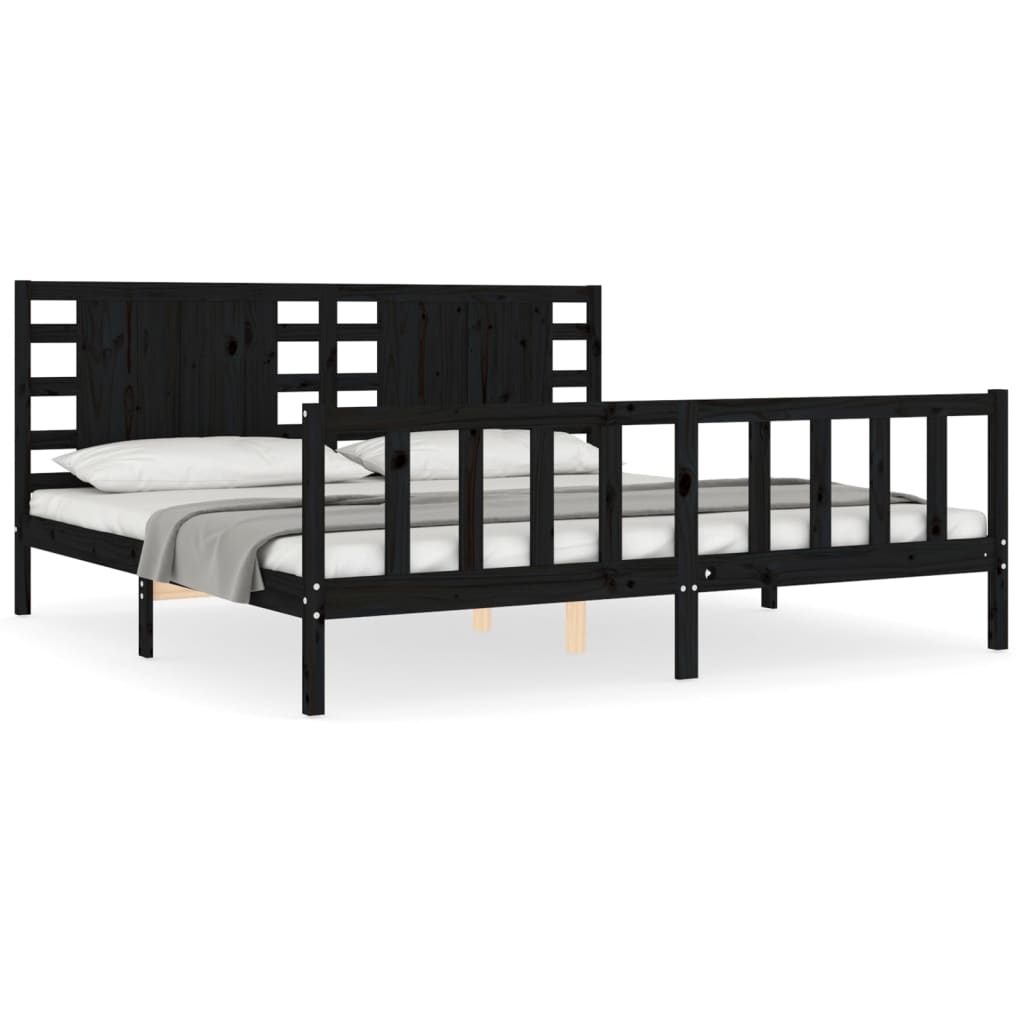 Sengeramme med hodegavl svart 200x200 cm heltre