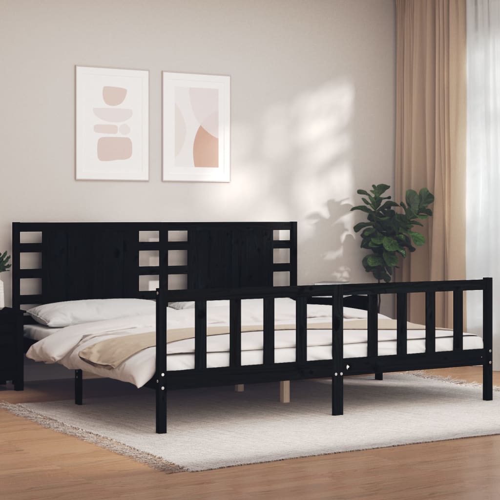 Sengeramme med hodegavl svart 200x200 cm heltre