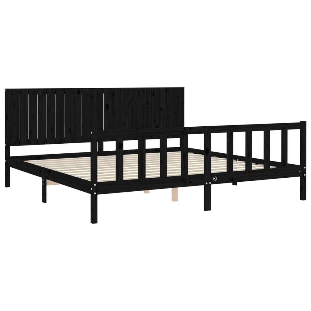 Sengeramme med hodegavl svart 200x200 cm heltre