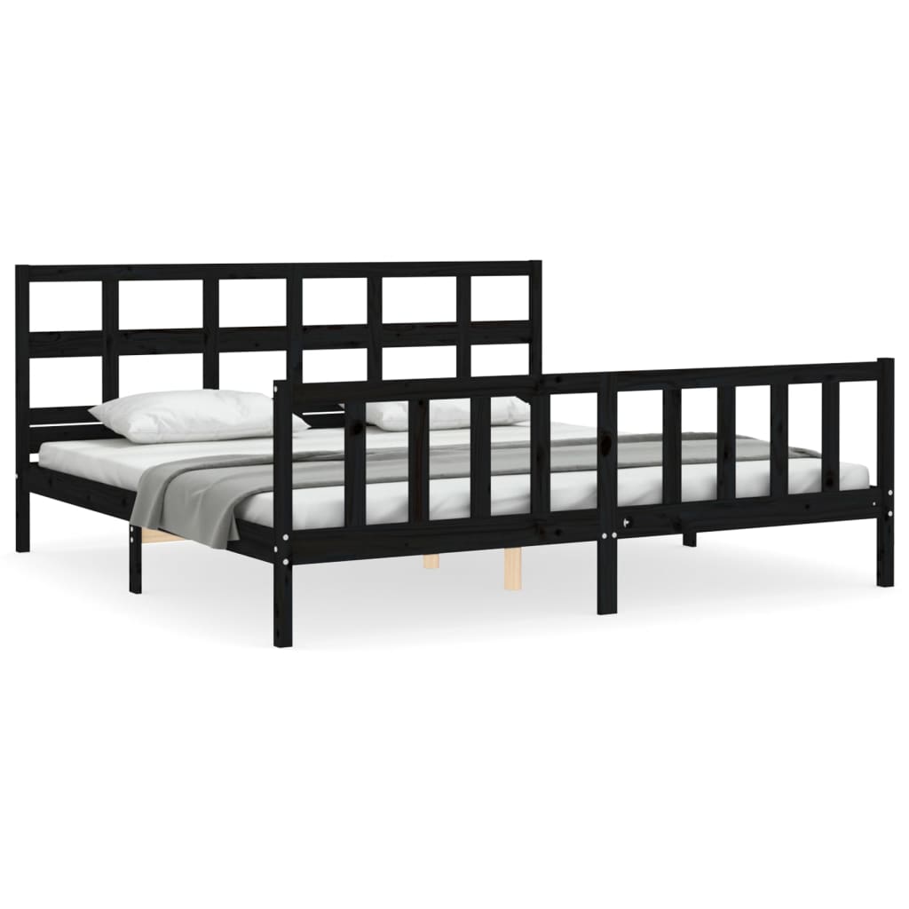 Sengeramme med hodegavl svart 200x200 cm heltre