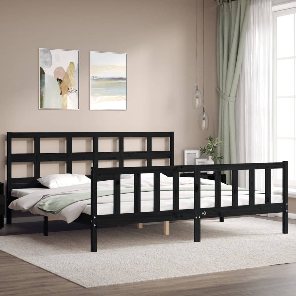 Sengeramme med hodegavl svart 200x200 cm heltre