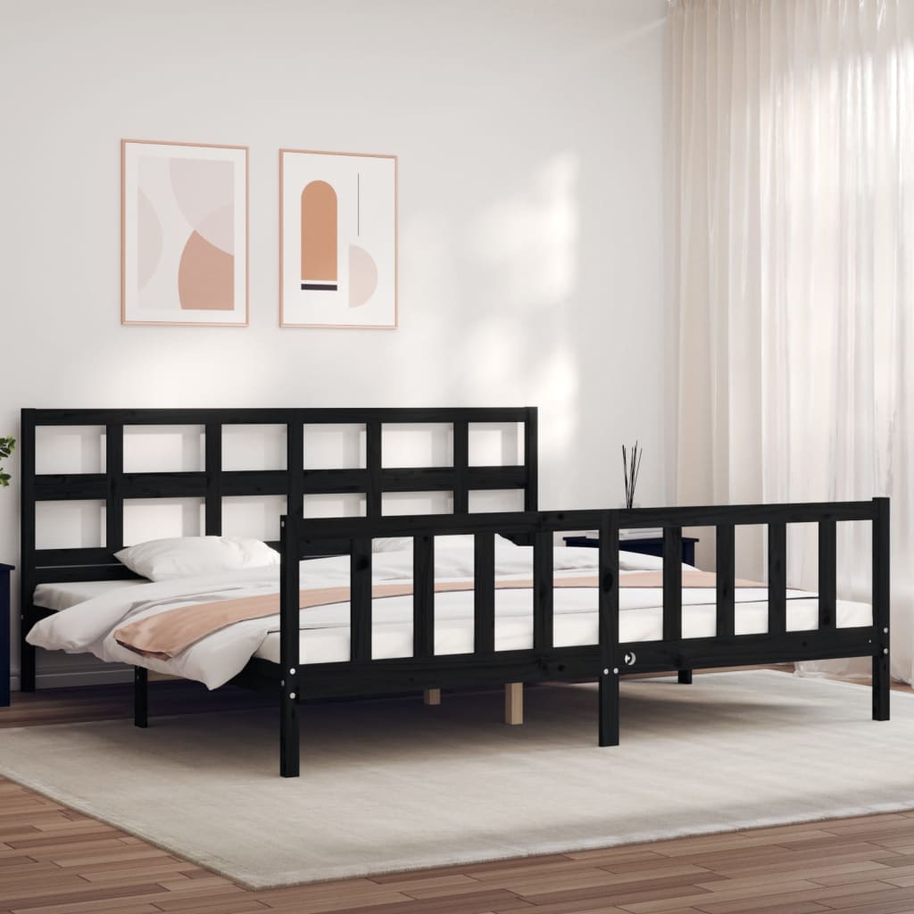 Sengeramme med hodegavl svart 200x200 cm heltre