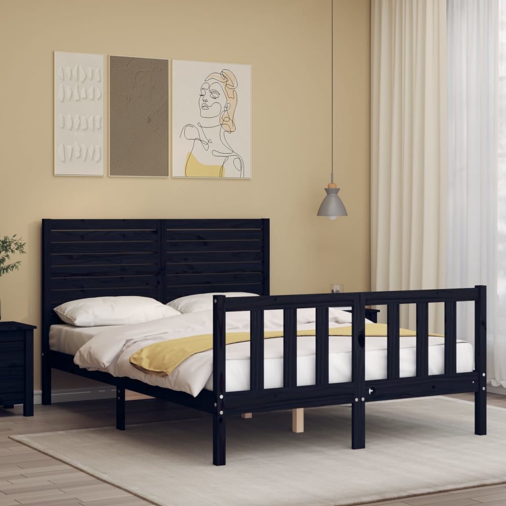 Sengeramme med hodegavl svart double heltre