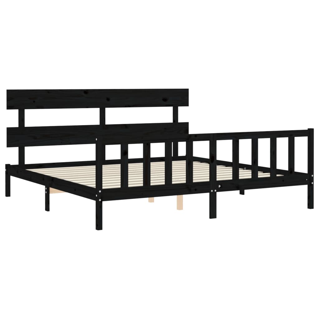 Sengeramme med hodegavl svart 200x200 cm heltre