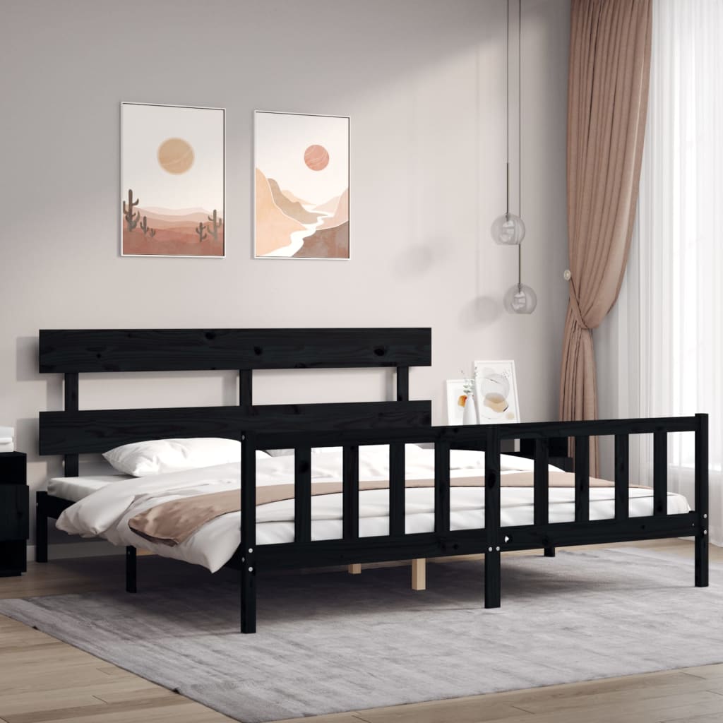 Sengeramme med hodegavl svart 200x200 cm heltre