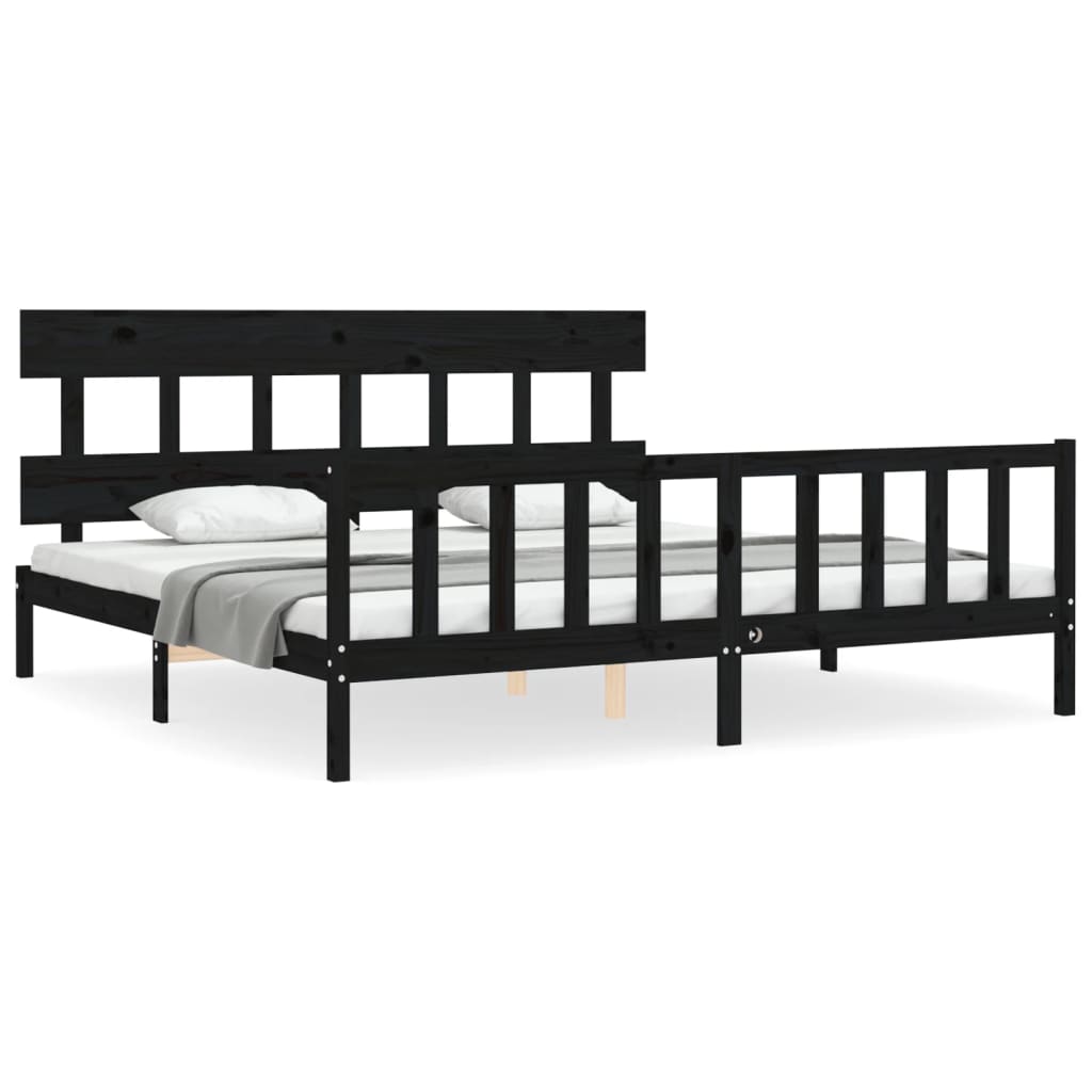 Sengeramme med hodegavl svart 200x200 cm heltre