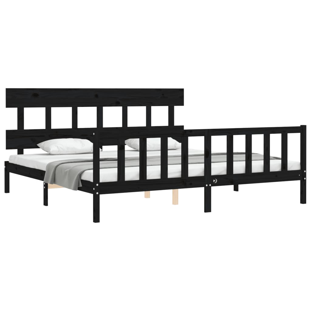 Sengeramme med hodegavl svart 200x200 cm heltre
