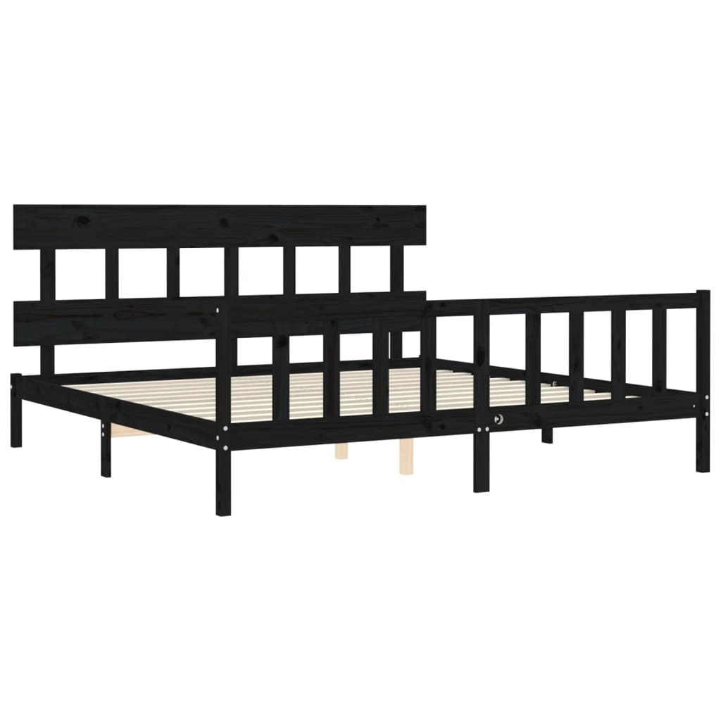 Sengeramme med hodegavl svart 200x200 cm heltre