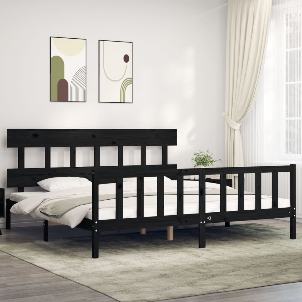 Sengeramme med hodegavl svart 200x200 cm heltre