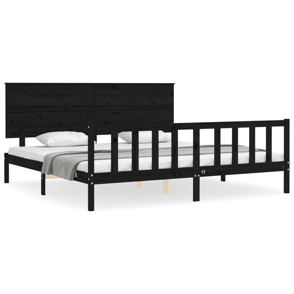 Sengeramme med hodegavl svart 200x200 cm heltre