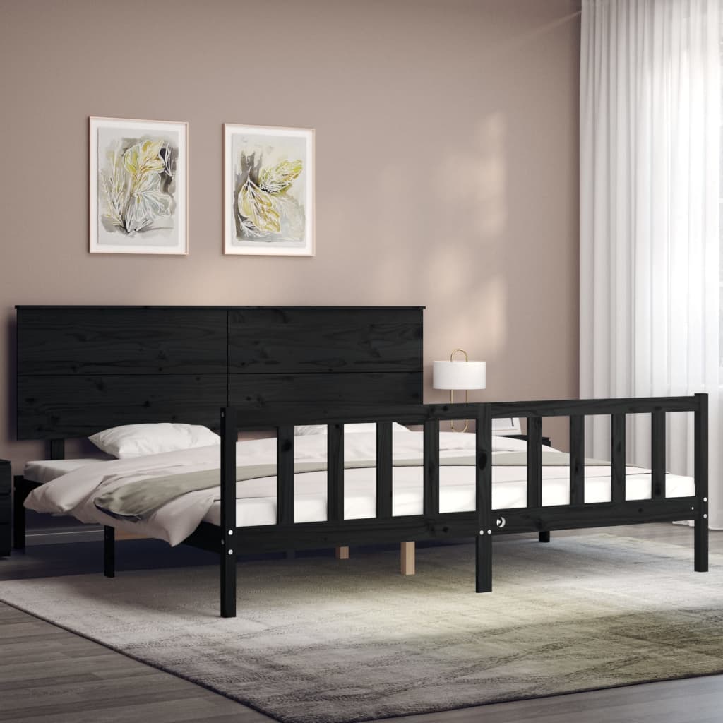 Sengeramme med hodegavl svart 200x200 cm heltre