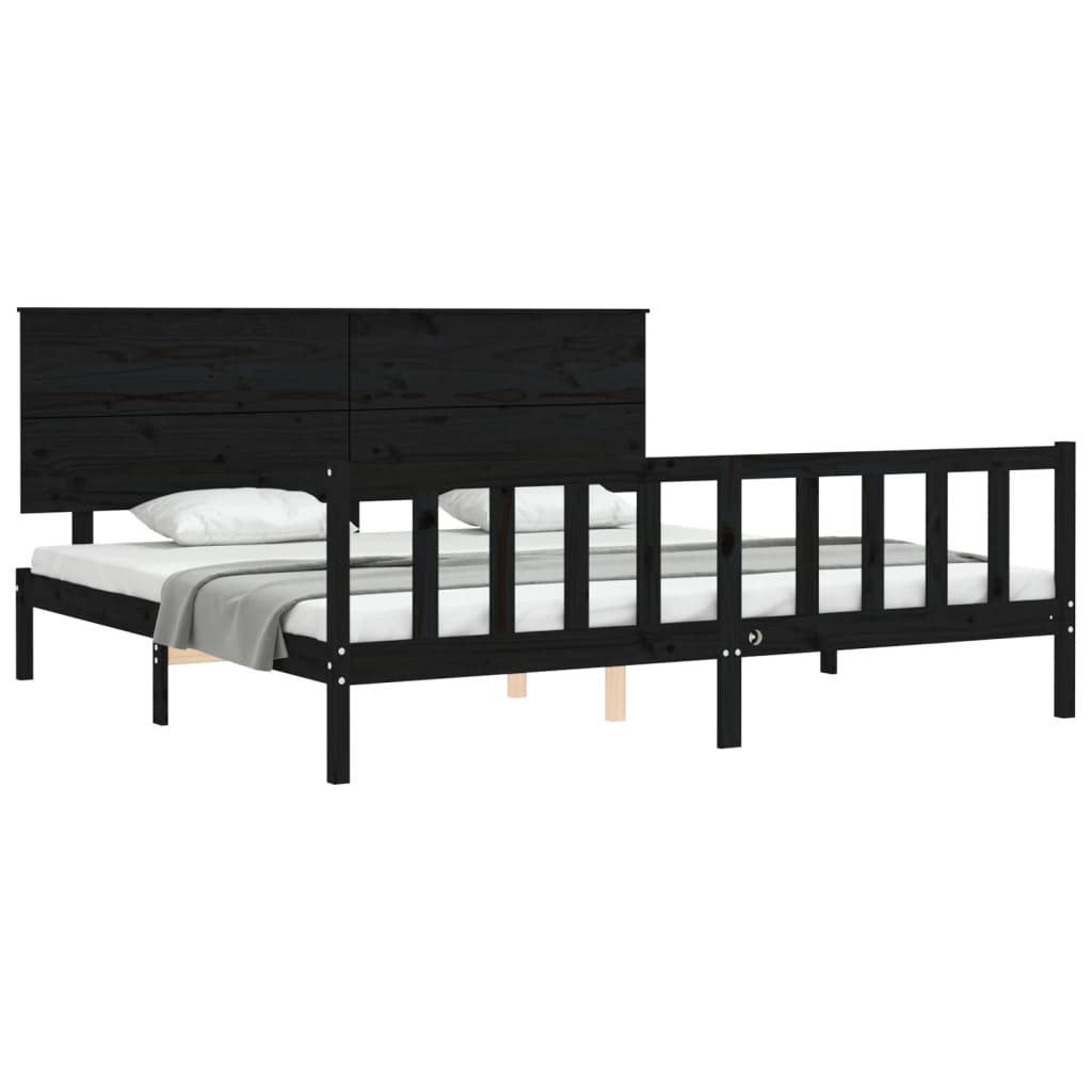 Sengeramme med hodegavl svart 200x200 cm heltre