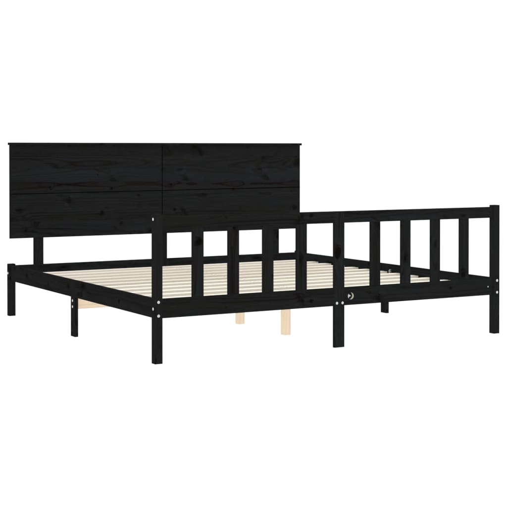 Sengeramme med hodegavl svart 200x200 cm heltre