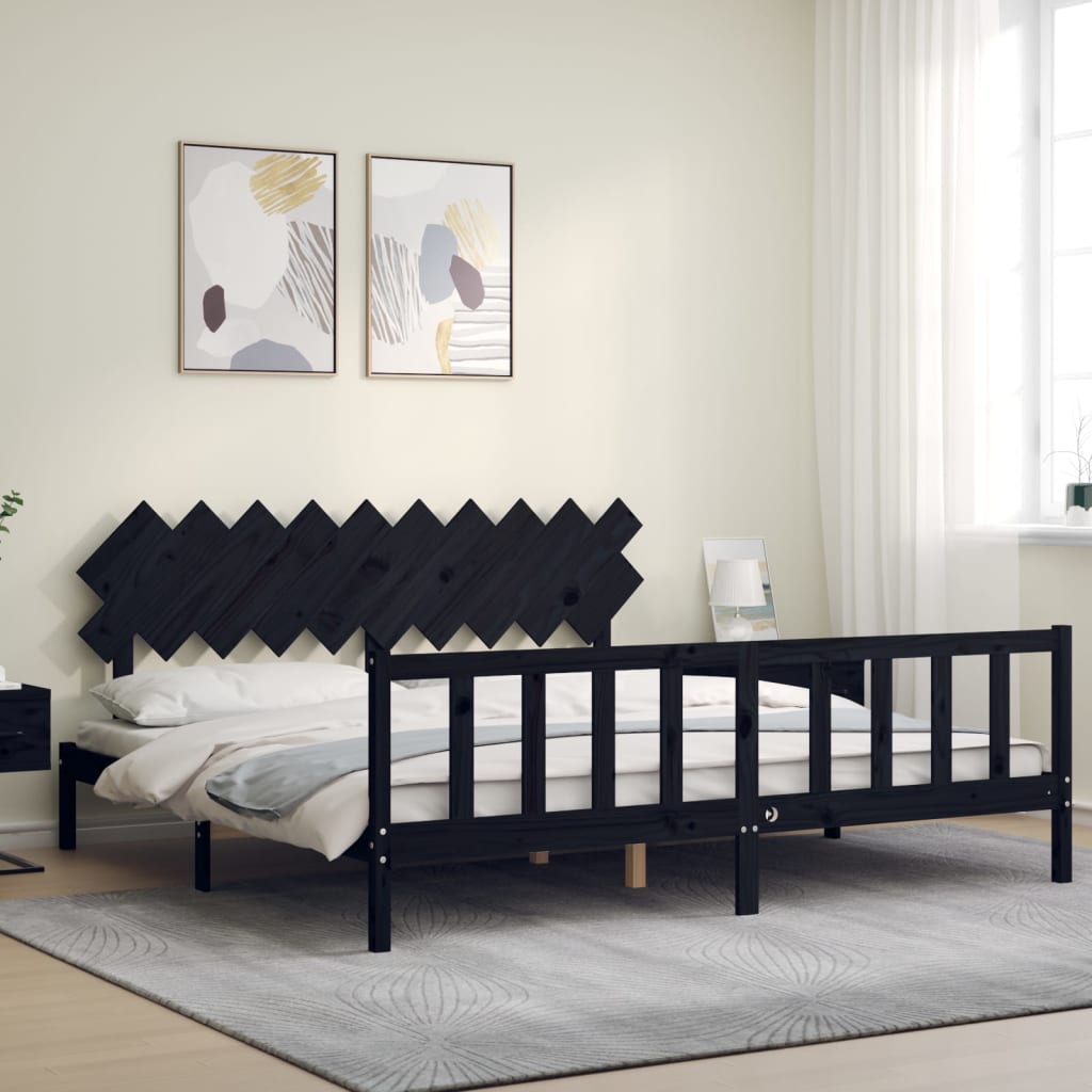Sengeramme med hodegavl svart 200x200 cm heltre